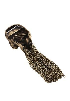 Men Antique Gold Toned Mizaru Inspired Skull Brooch