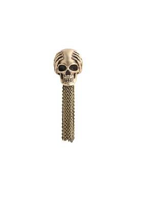 Men Antique Gold Toned Kikazaru Inspired Skull Brooch