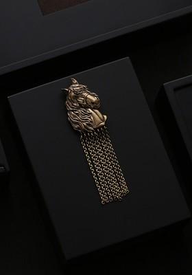 Men Gold Toned The Horse Face Statement Brooch