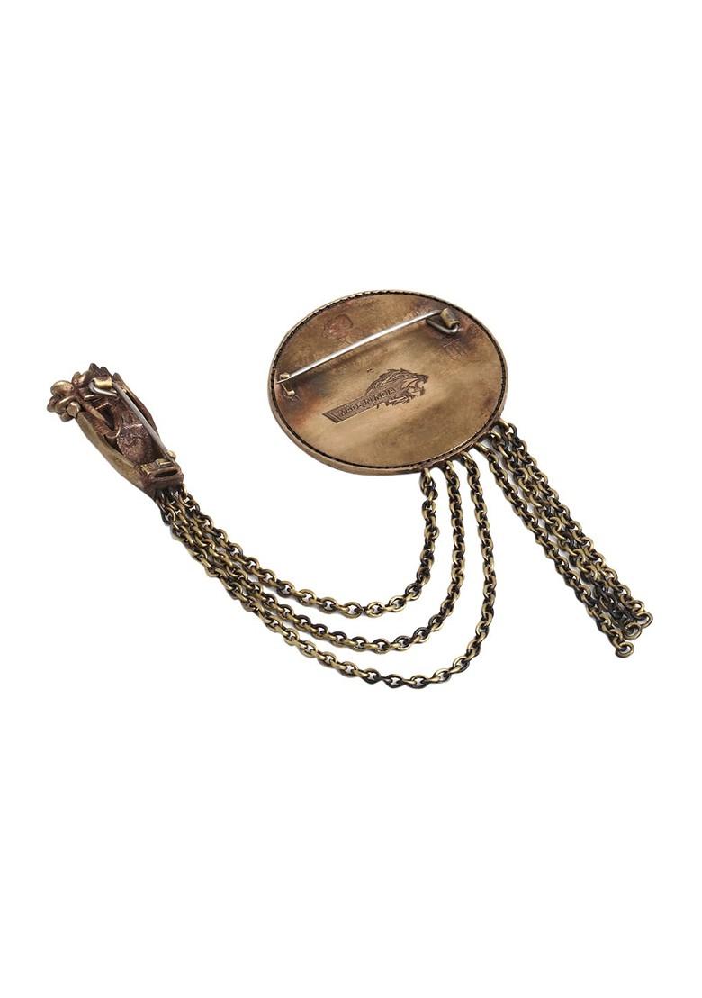 Men Gold Toned Stone Studded The Buddha Script Statement Brooch