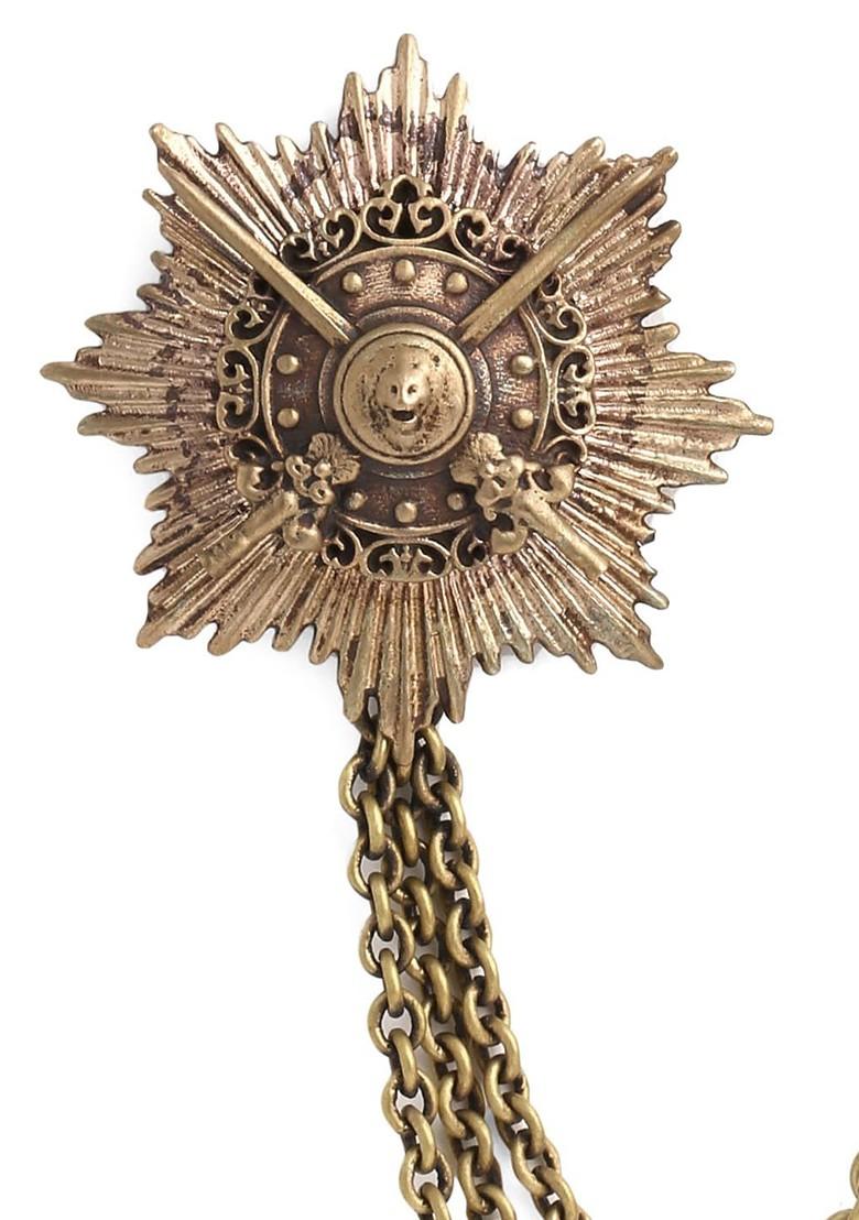 Men Gold Toned Antique Armoured Lion Brooch