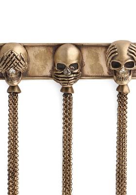 Men Antique Gold Toned The Three Skulls Chained Statement Brooch