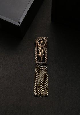Men Antique Gold Toned The Khajuraho Apsara Tasselled Statement Brooch