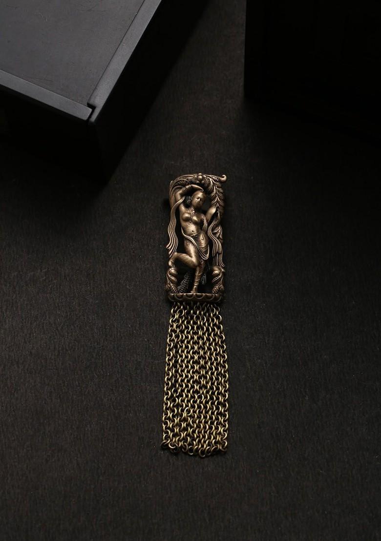 Men Antique Gold Toned The Khajuraho Apsara Tasselled Statement Brooch