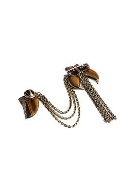 Men Gold Toned Brown The Hunter Lion Handcrafted Brooch