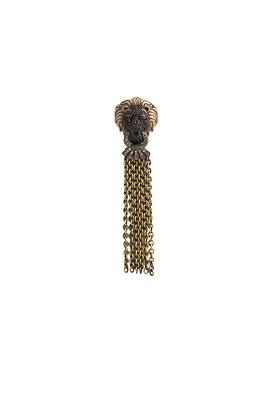 Men Gold Toned White Stone Studded The Lion Chain Brooch