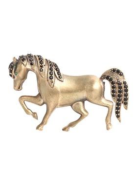 Men Gold Toned The Running Horse Statement Brooch