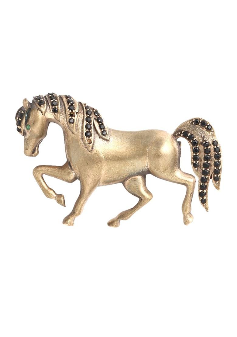 Men Gold Toned The Running Horse Statement Brooch