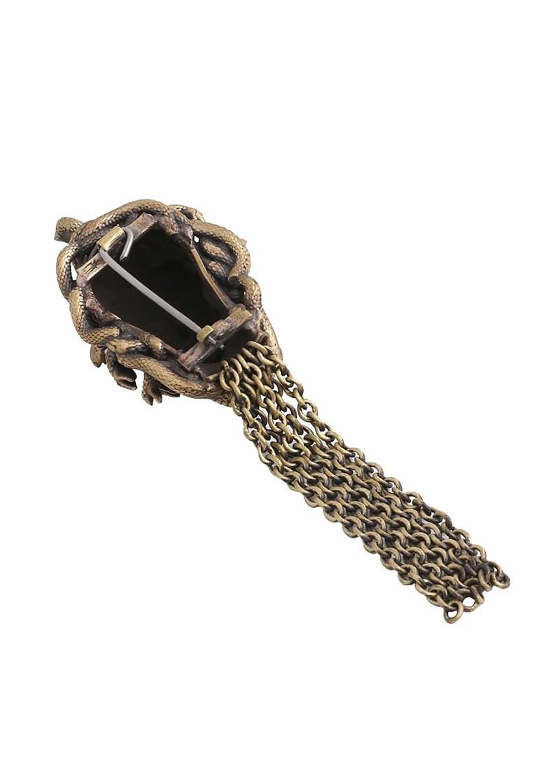 Men Antique Gold Toned Medus Brooch