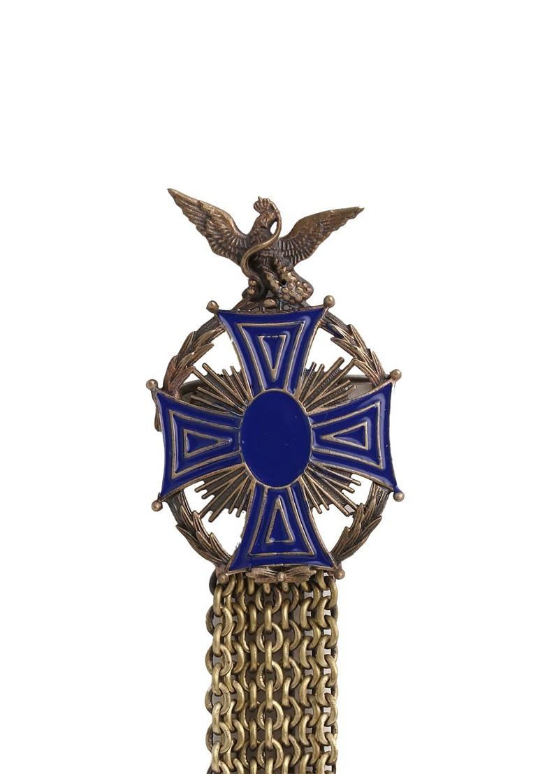 Men Antique Gold Toned Blue Rising Eagle Brooch