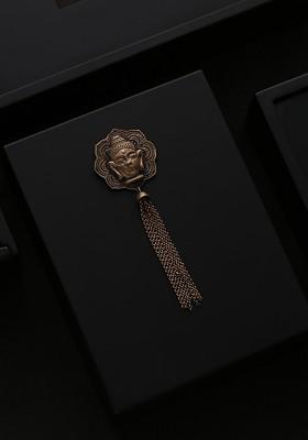 Men Antique Gold Toned Buddha Face Brooch