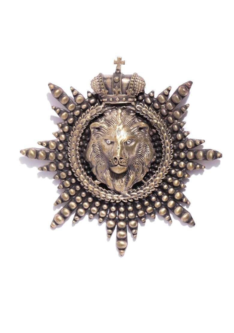 Men Antique Gold Toned Stone Studded The Masculine Lion Statement Brooch - Indya