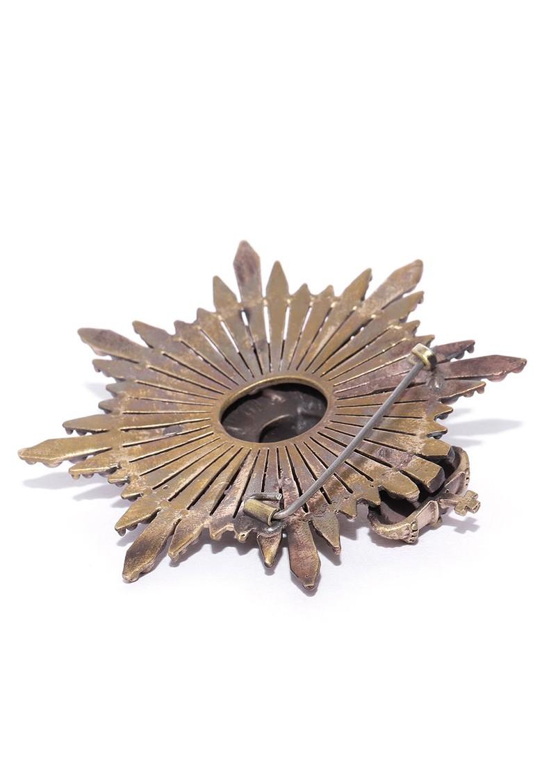 Men Antique Gold Toned Stone Studded The Masculine Lion Statement Brooch