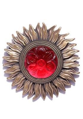Men Antique Gold Toned Red The Bloomed Sunflower Shaped Statement Brooch
