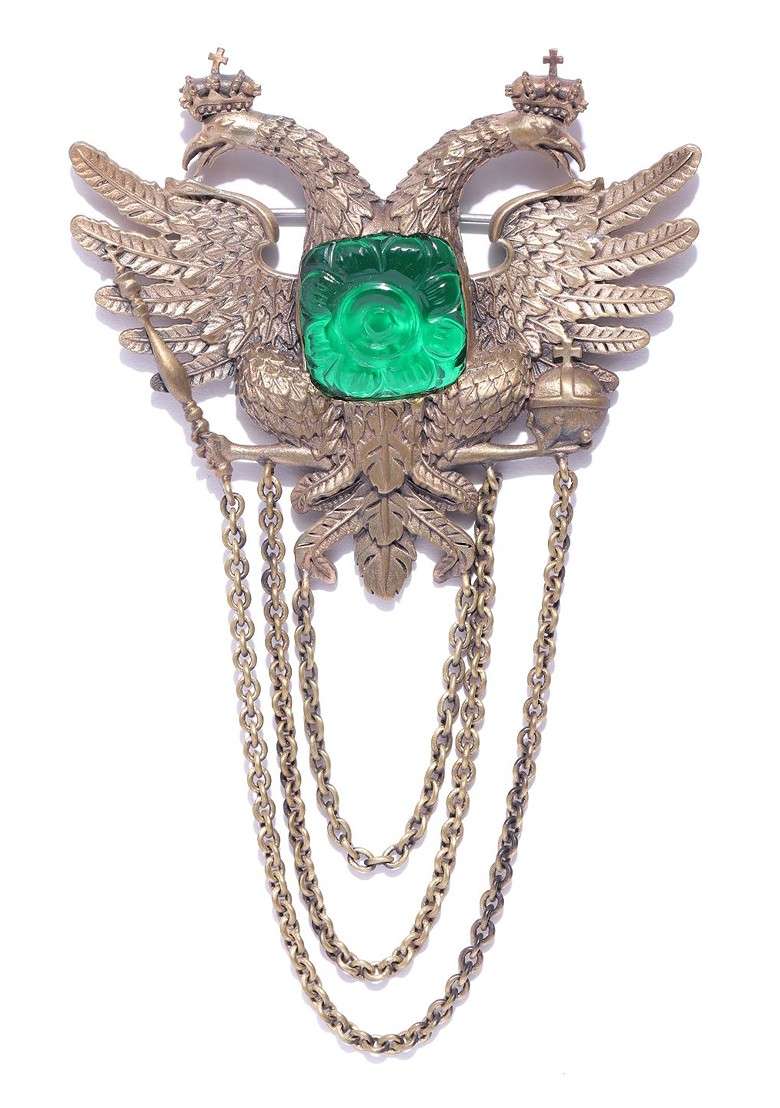 Men Antique Gold Toned Green The Rising Phoenix Stone Statement Brooch - Indya
