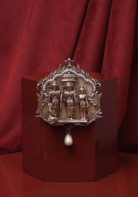 Men Antique Gold Toned White Stone Studded The Ram Darbar Statement Brooch