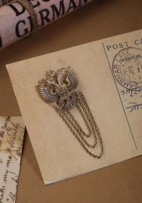 Men Antique Gold Toned Duo Phoenix Shaped Statement Brooch