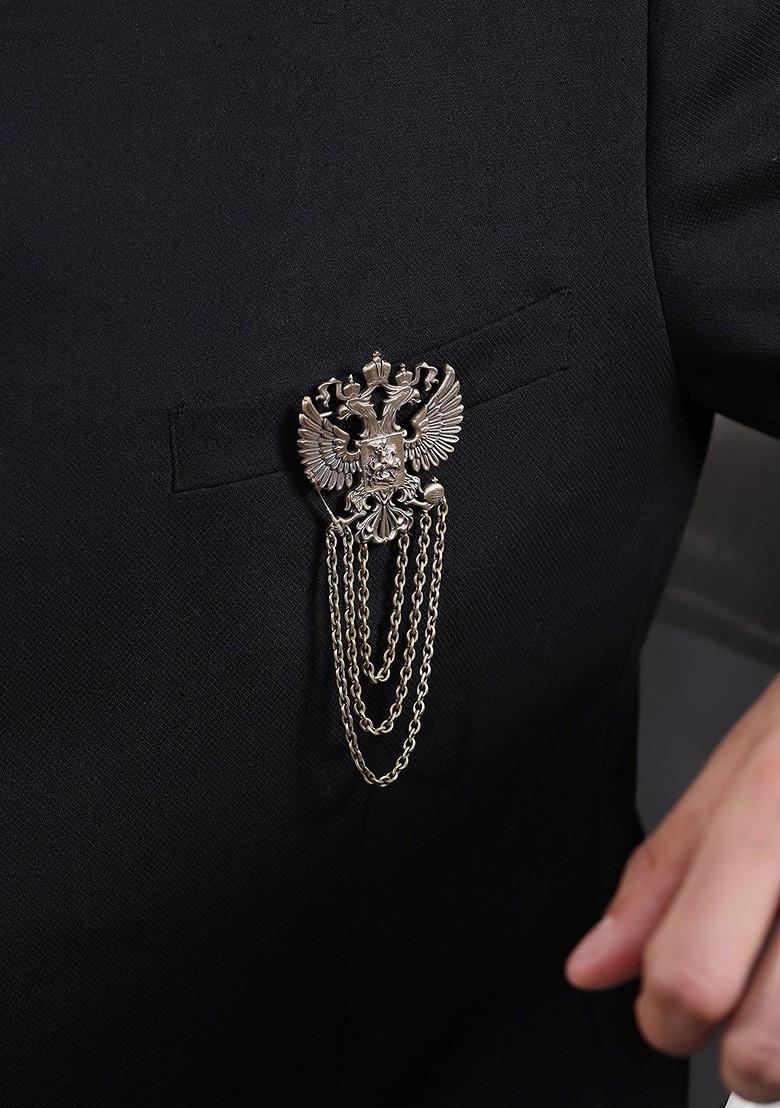 Men Antique Gold Toned Duo Phoenix Shaped Statement Brooch