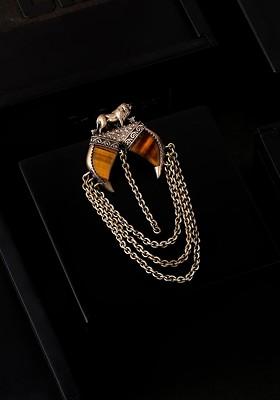 Men Antique Gold Toned Yellow The Dangled Lion Handcrafted Statement Brooch