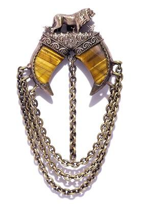 Men Antique Gold Toned Yellow The Dangled Lion Handcrafted Statement Brooch