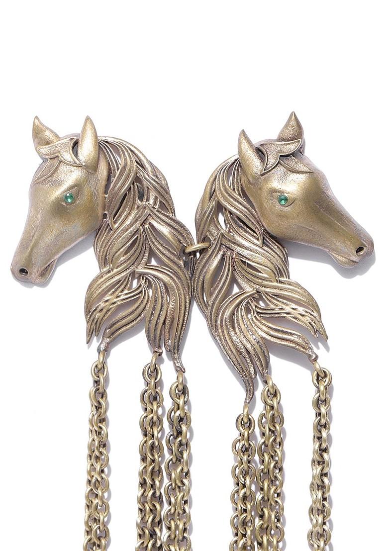 Men Antique Gold Toned The Dangled Horses Shaped Statement Brooch