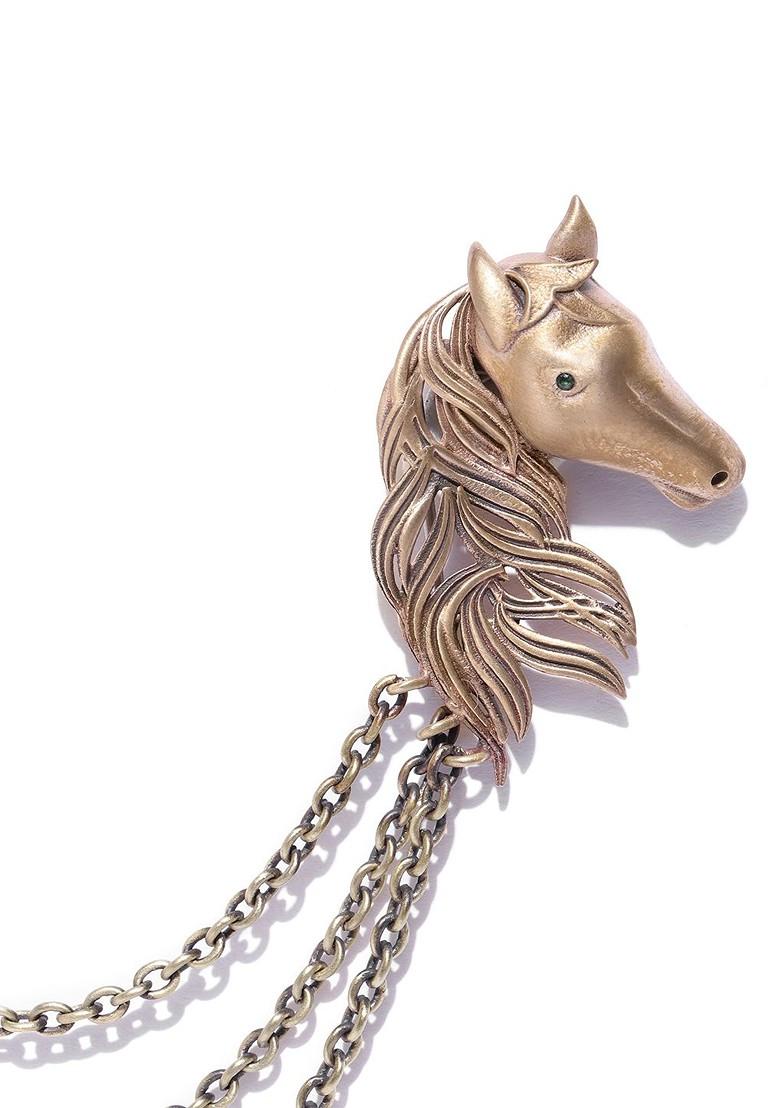 Men Antique Gold Toned Stone Studded The Duo Horse Shaped Brooch