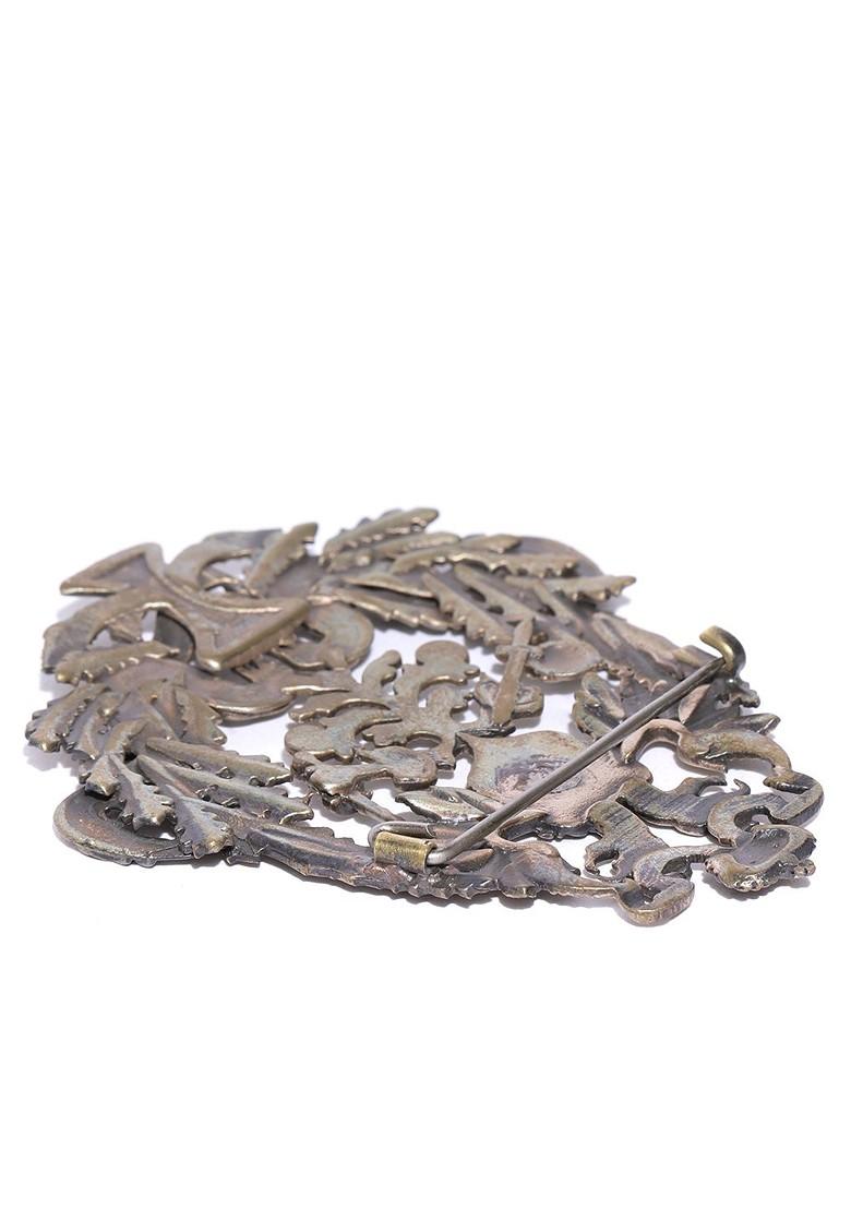 Men Antique Gold Toned Textured Statement Brooch