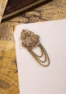 Men Antique Gold Toned The Thompson Chained Statement Brooch