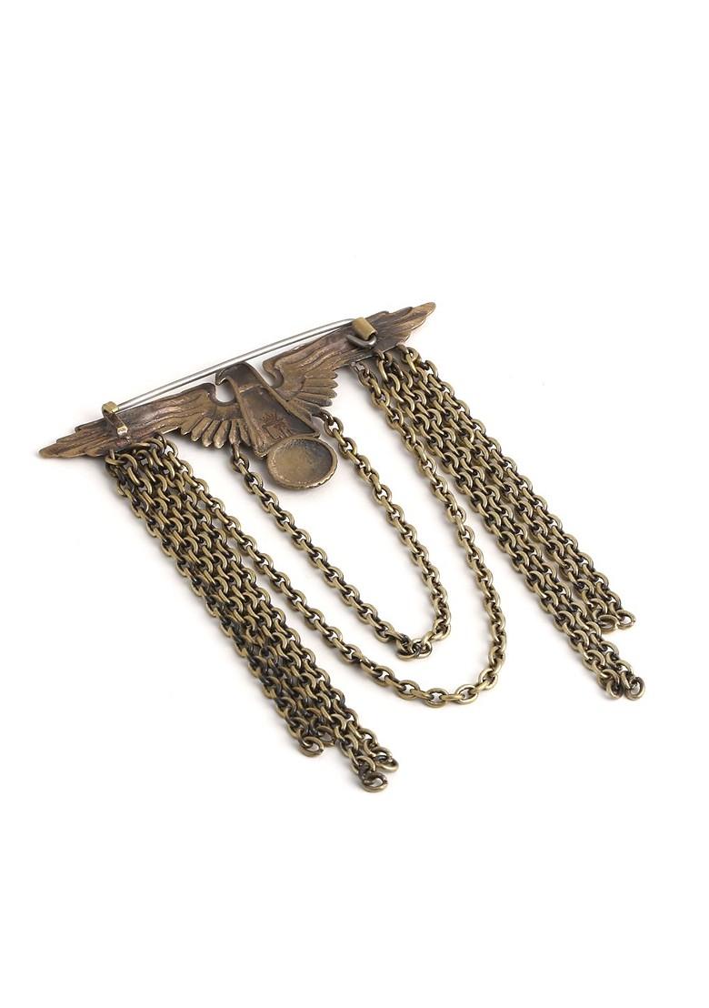 Men Antique Gold Toned The Rising Eagle Chained Statement Brooch
