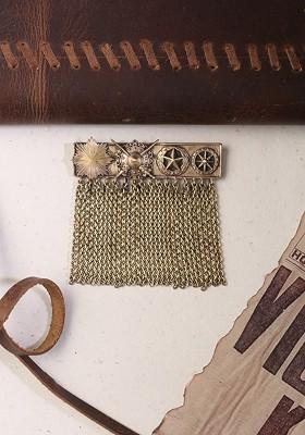 Men Antique Gold Toned The Strong Army Chained Statement Brooch