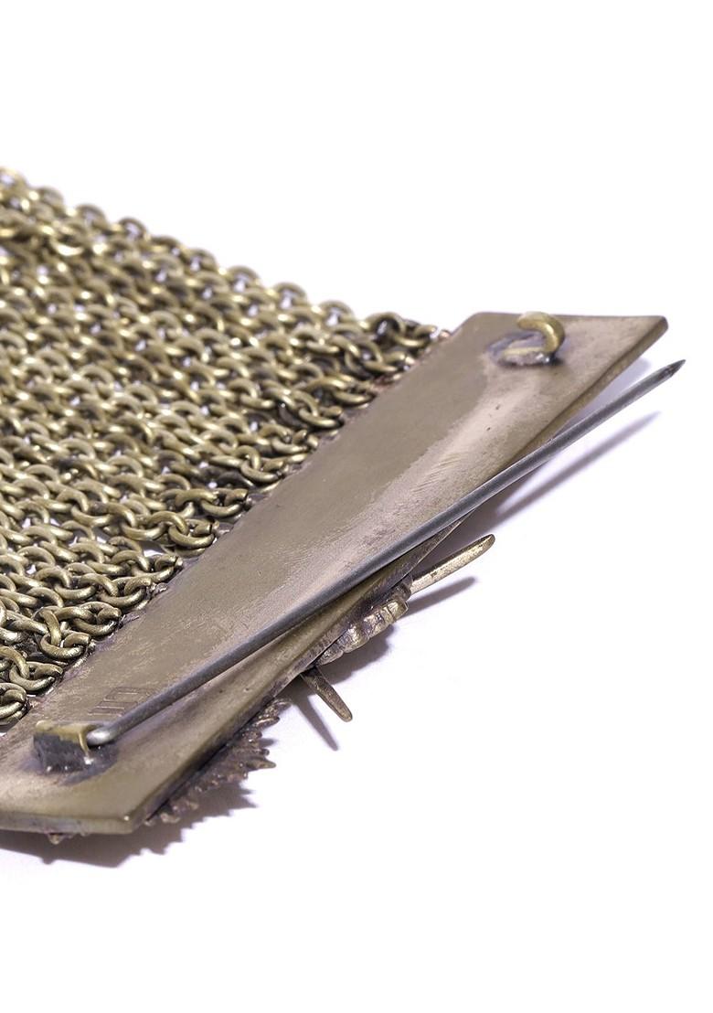 Men Antique Gold Toned The Strong Army Chained Statement Brooch