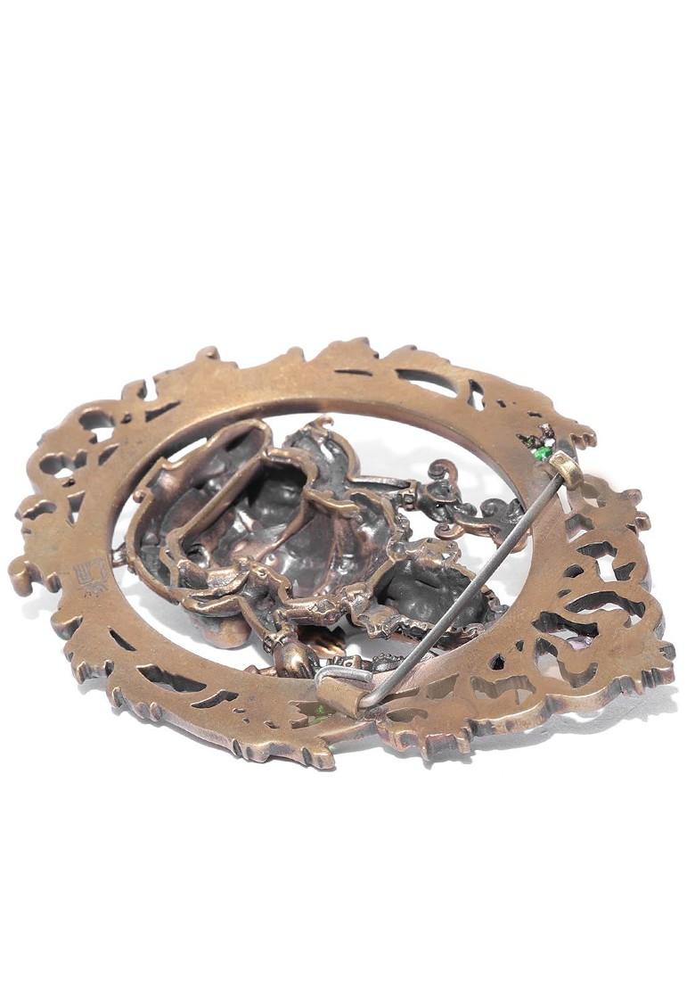 Men Antique Gold Toned Green The Lord Ganesha Statement Brooch