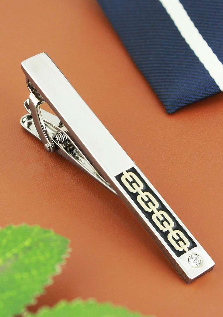Unisex Gold Toned Black American Crystal Studded Enamelled Egyptian King Tie Pin - Indya