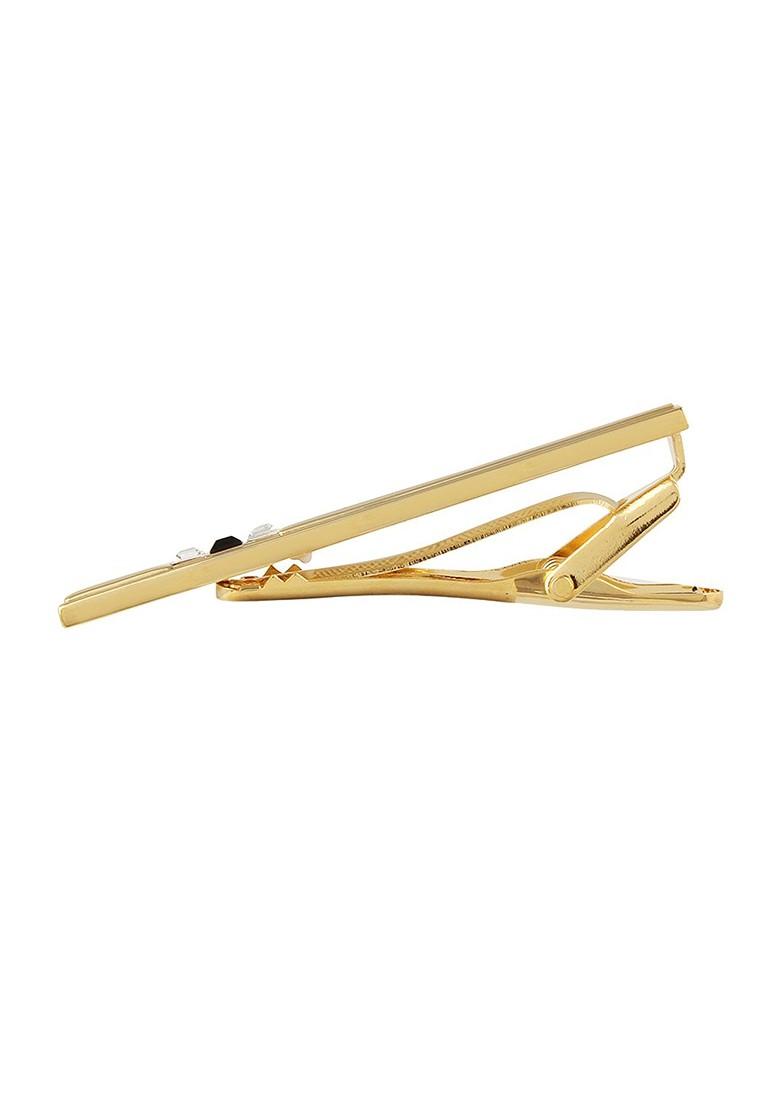 Unisex Gold Toned Black Artificial Stone Studded The Bling Bar Tie Pin