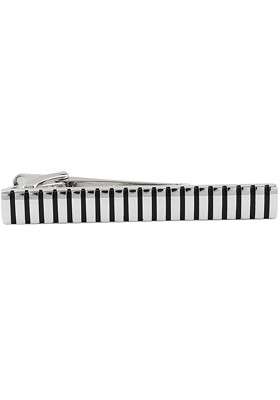 Unisex Silver Toned Black Party Striped Mr.Dapper Tie Pin - Indya