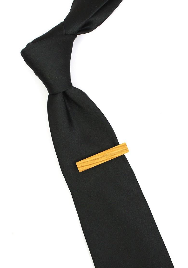 Unisex Silver Toned Brown Teak Wood Tie Pin