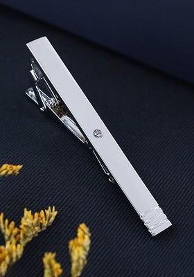 Unisex Silver Toned Striking Crystal Tie Pin