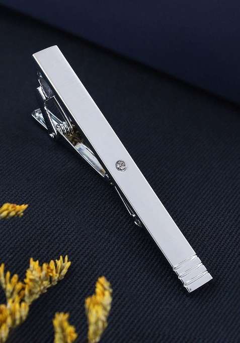 Unisex Silver Toned Striking Crystal Tie Pin