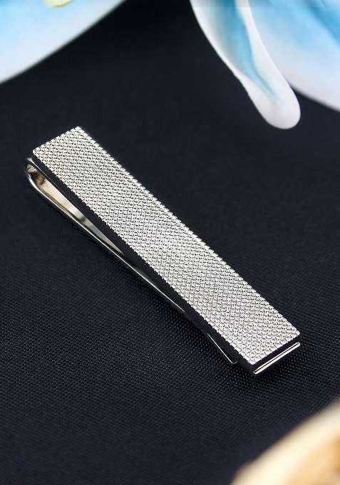 Unisex Silver Toned Textured Bubble Super Sleek Tie Pin