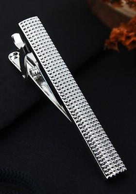 Unisex Silver Toned Squares Engraved Tie Pin