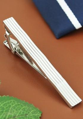 Unisex Silver Toned Striped Tie Pin
