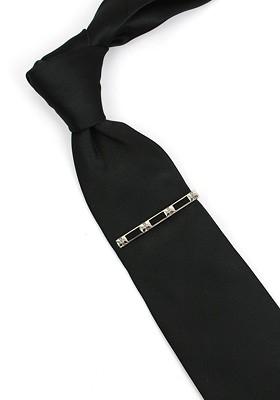 Unisex Silver Toned Black Enamelled Greek Key Tie Pin