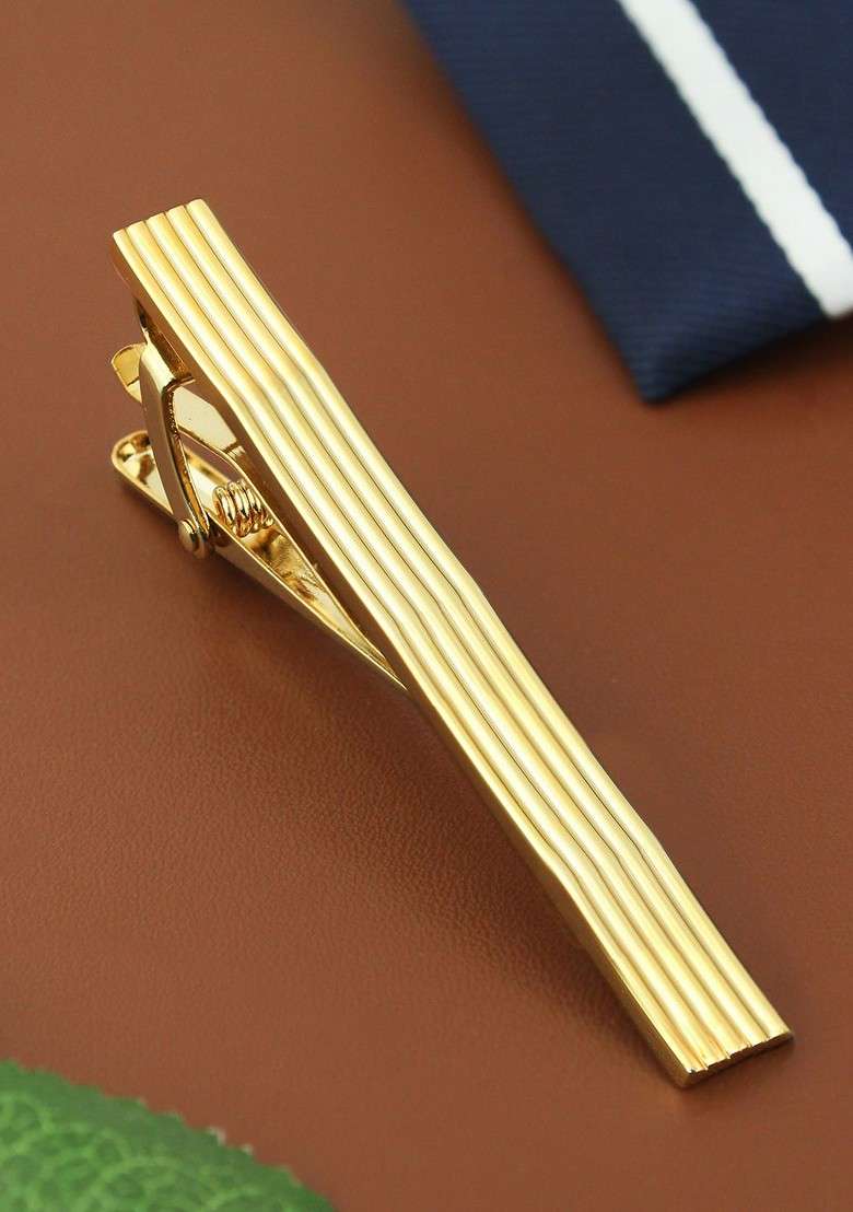 Unisex Gold Toned Textured Curves To Kill Tie Pin - Indya