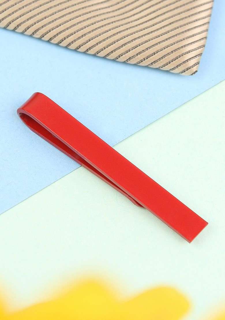 Unisex Red Solid Slim Tie Pin - Indya