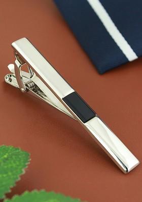 Unisex Silver Toned Black Onyx Studded Debonair Tie Pin