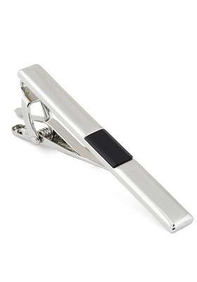 Unisex Silver Toned Black Onyx Studded Debonair Tie Pin - Indya