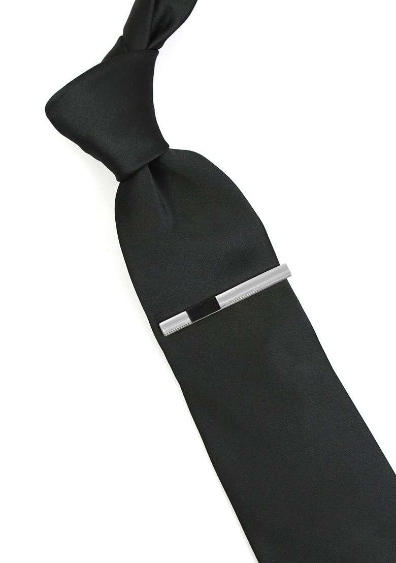 Unisex Silver Toned Black Onyx Studded Tie Pin - Indya