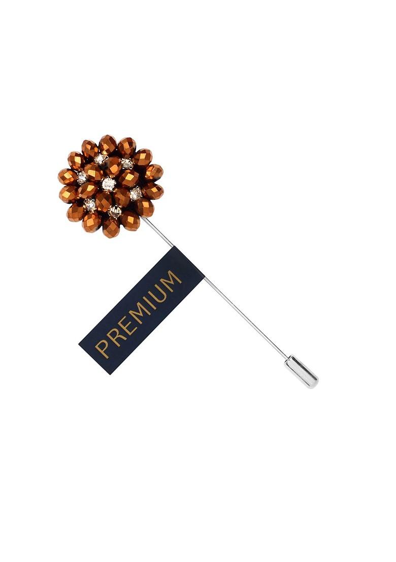 Unisex Copper Stone Flower Lapel Pin