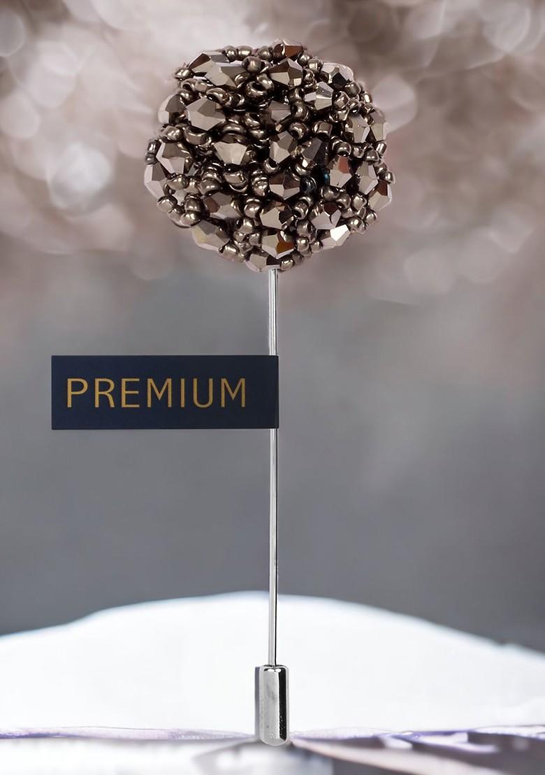 Unisex Silver Toned Crystal Flower Lapel Pin