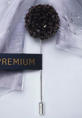 Unisex Black Silver Toned Crystal Flower Lapel Pin